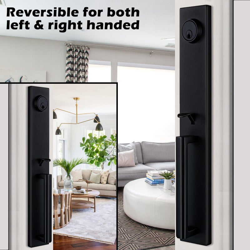 TMC Double Door Handlset for Front Door in Matte Black (Keyed Entry Handle and Dummy Hanlset Set),MDHST2016DB-SK - Image 3